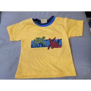 Plaid Fish Toddler T-Shirt With Turtle Print Yellow & Blue 100% Cotton Unisex Sh